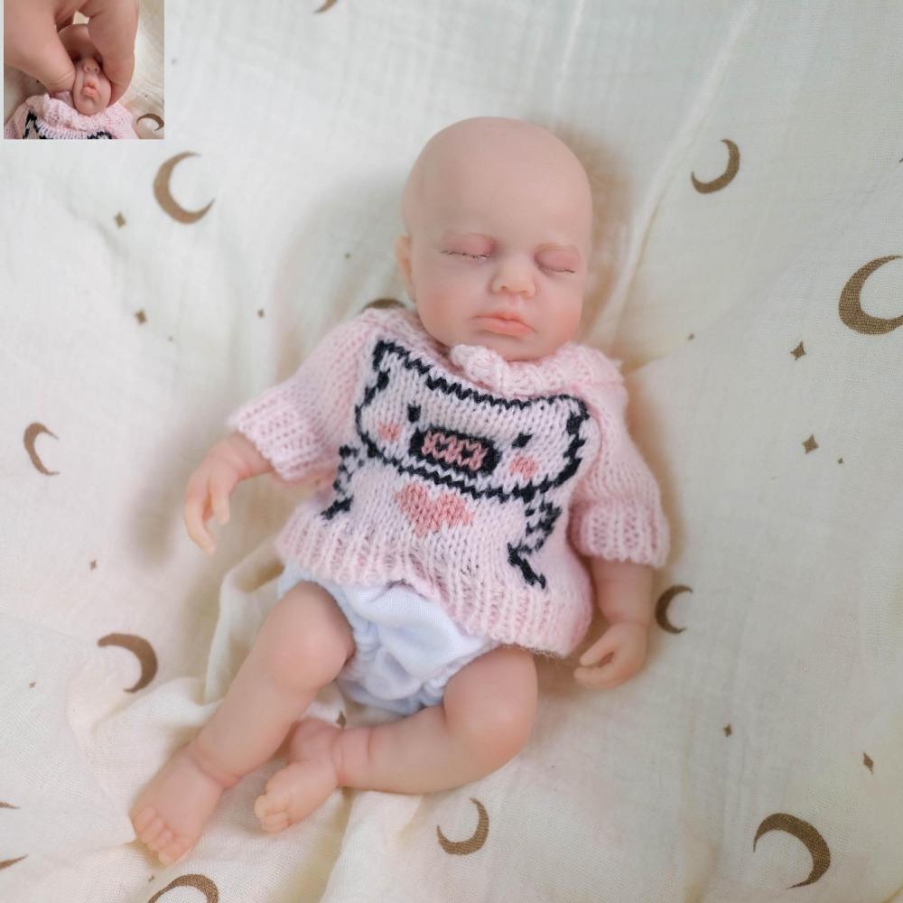 8 Inch Real Like Miniature Baby Reborn Dolls LouLou Sleeping Soft Full Solid Silicone Emulation Doll Alive Bebe Newborn Doll for Child for Christmas
