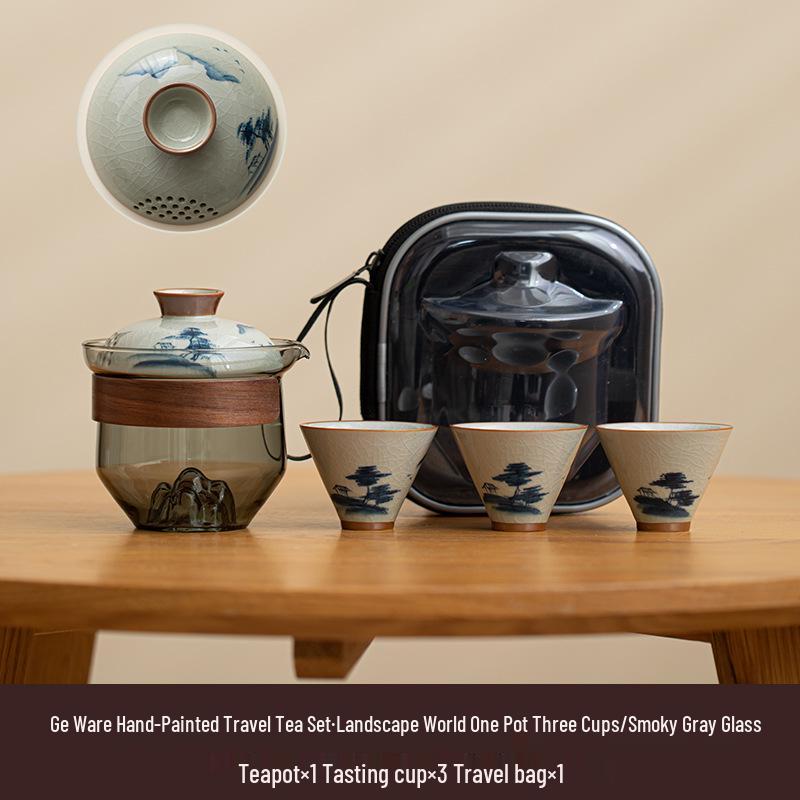 Portable Hand-Painted Travel Tea Set with One Pot and Four Cups – Perfect Business Gift