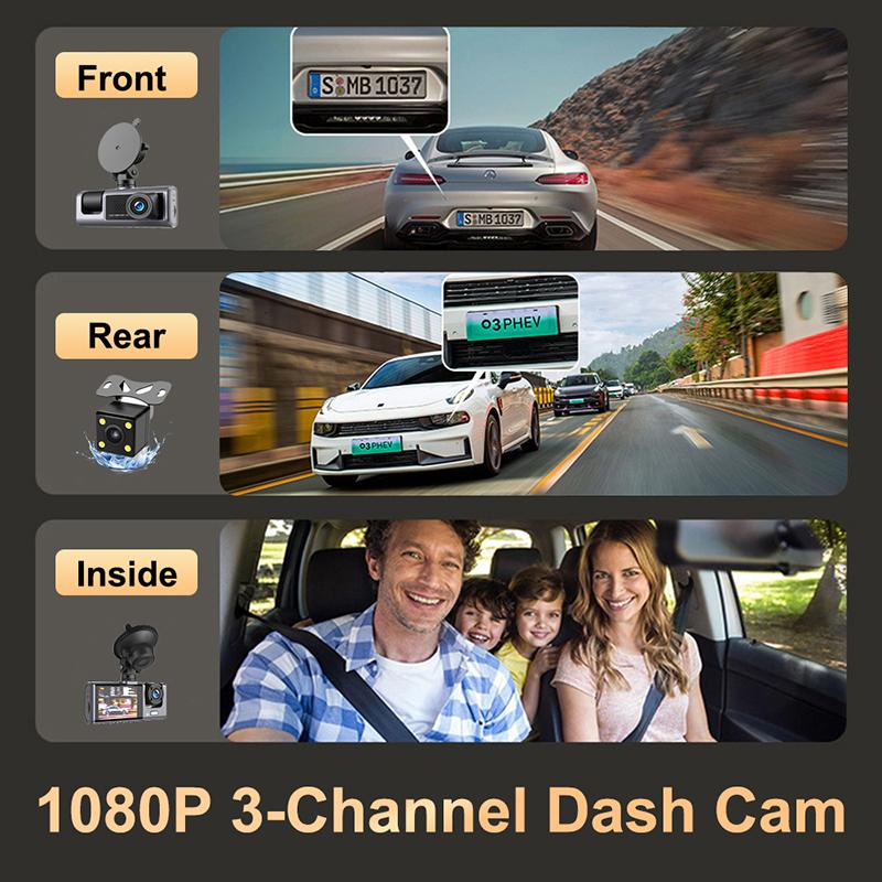 Car Dvr 3 Channel Dash Cam for Cars Camera 1080P WIFI Video Recorder Rear View Camera for Vehicle Black Box Car Accessory