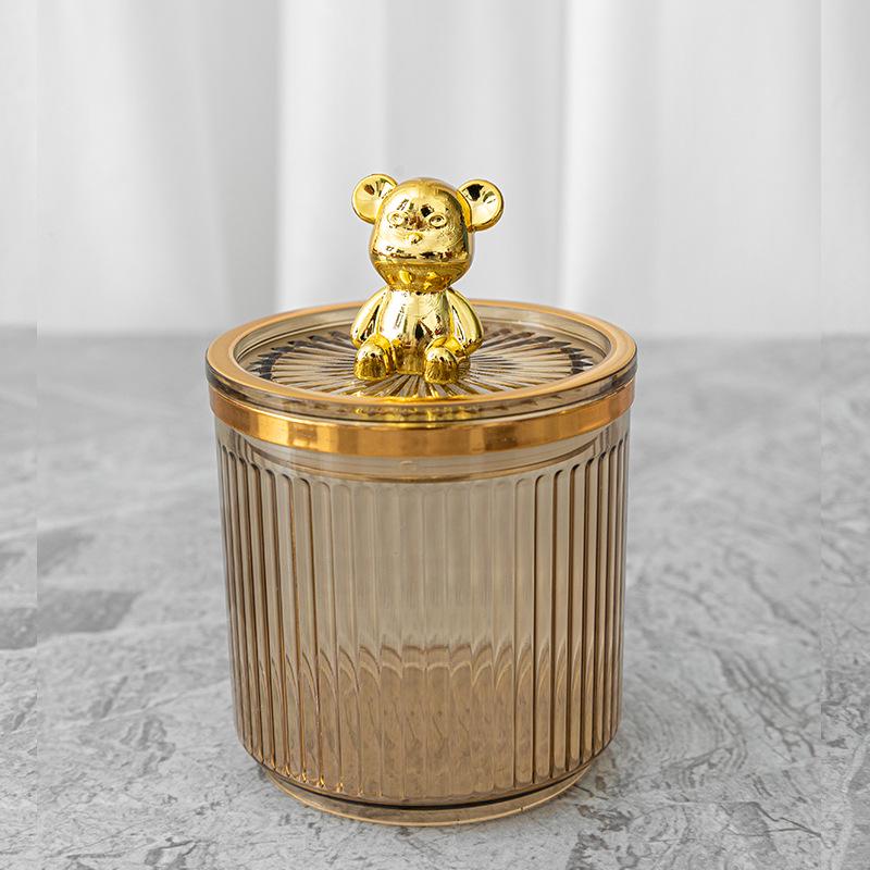 Luxury Cotton Swab & Makeup Storage Box - Dustproof Toothpick & Floss Holder with Bear Design