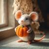 Festives Felt Pumpkin Mouse with Witch Hat Ornament For Halloween Party Home Office Desk Decors Handmade Craft Gift