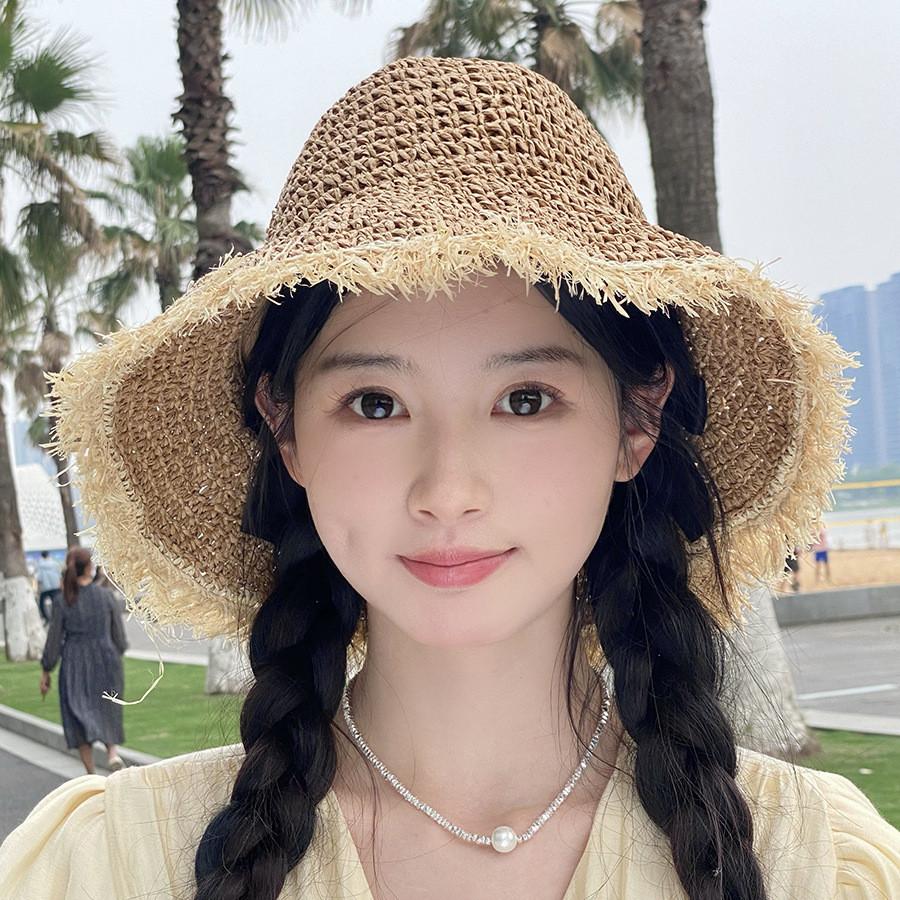 Japanese Style Straw Sun Hat With Irregular Brim For Women Handmade Breathable Beach Hat
