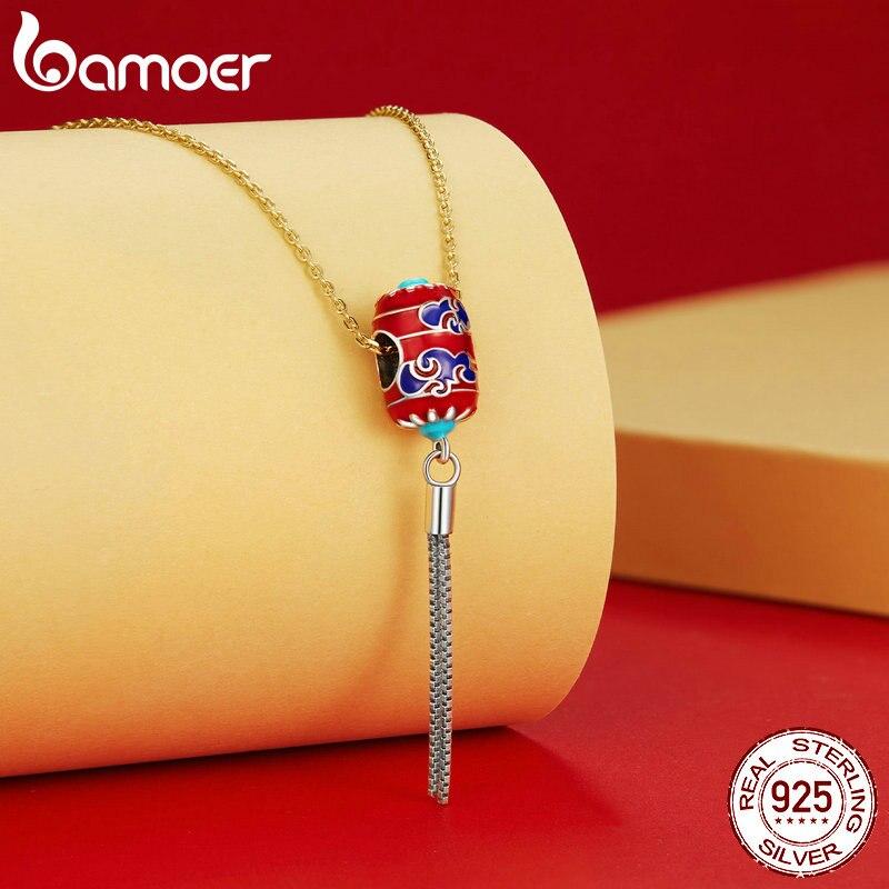 BAMOER 925 Sterling Silver Chinese New Year Series Red Enamel Lion Dancing Hanging Bead for Women Bracelet and Necklace