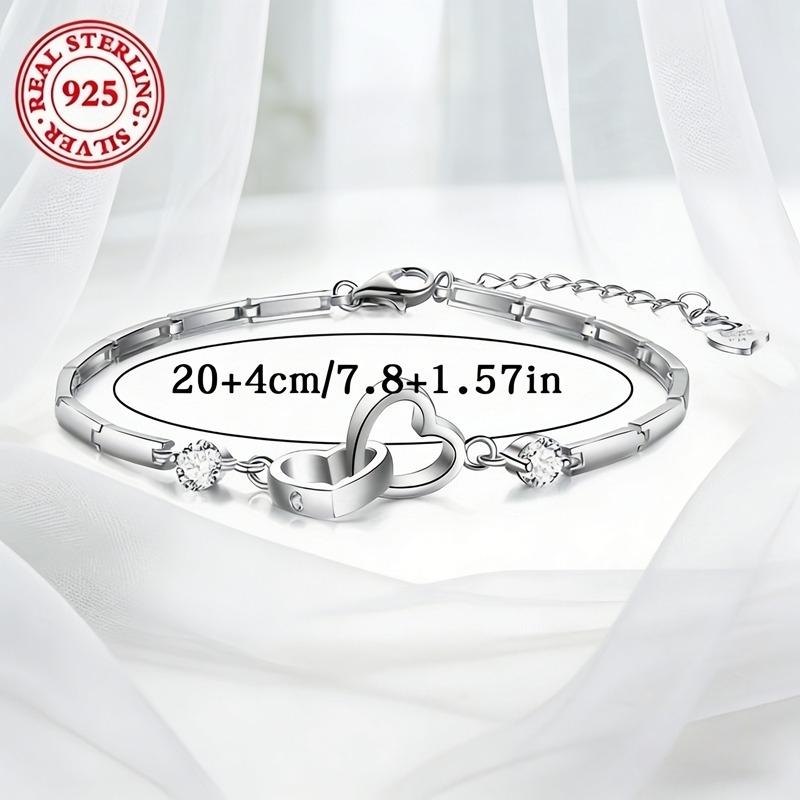 925Sterling Silver Double Heart Bracelet Set with Artificial Gemstones, Elegant and Fashionable Women's Jewelry, Valentine's Day and Mother's Day
