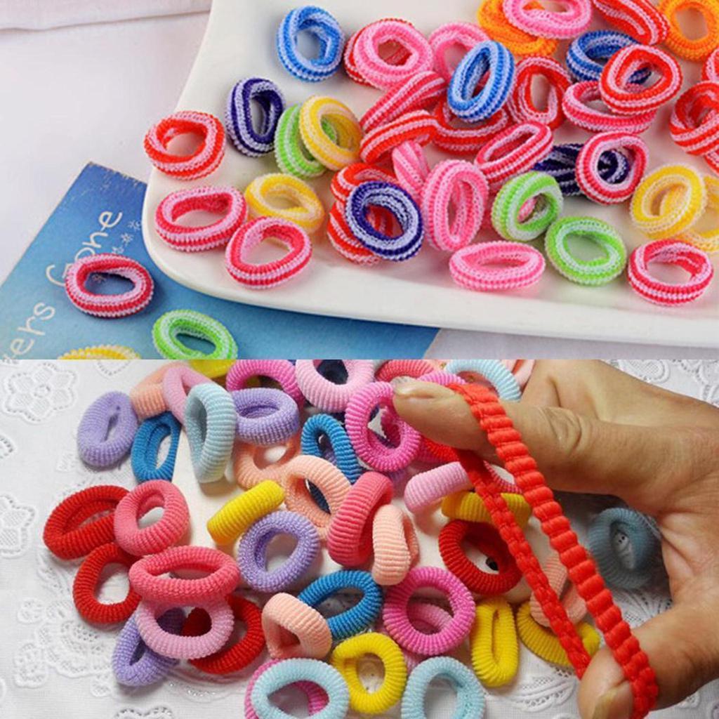 100Pcs Children Hair Rope Children Girls Scrunchie Ponytail Holder Band Multicolor Hair Tie Elastic