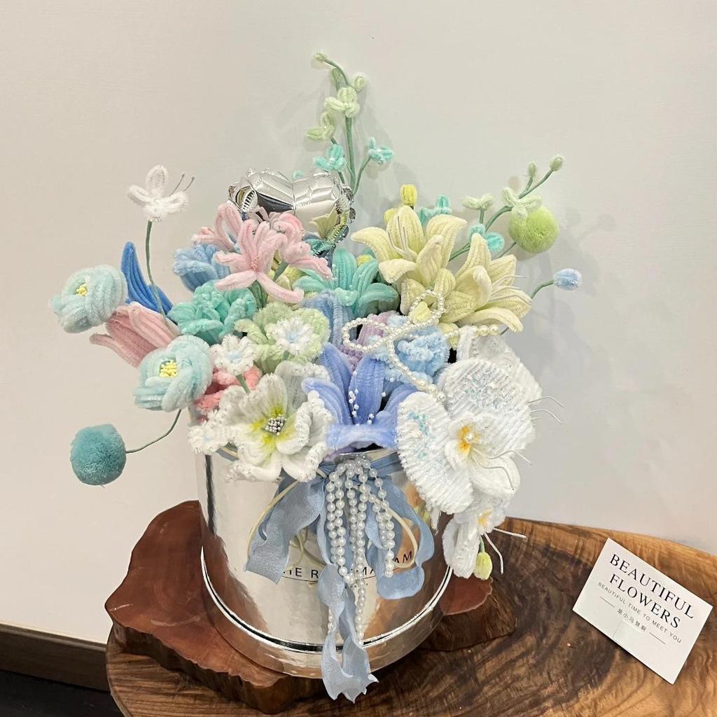 Handmade Pipe Cleaner Rose Bucket Bouquet - DIY Kit & Finished Product for Girlfriends & Best Friends