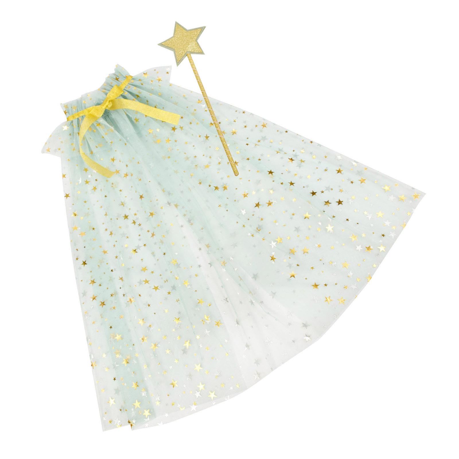 

1 комплект детской накидки «Звездная фея», регулируемый вырез горловины, реквизит в виде волшебной палочки для дня рождения и сценических выступлений