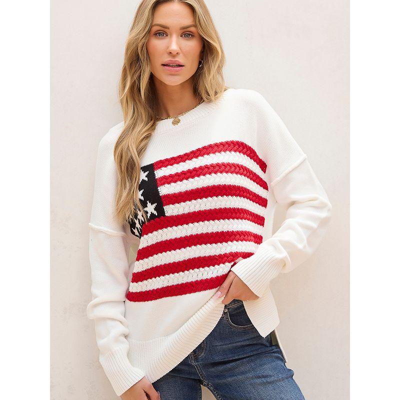 European and American Fashion American Flag Knitted Pullover Women 2025 Winter New Loose All-Match Drop Shoulder Sweater Women