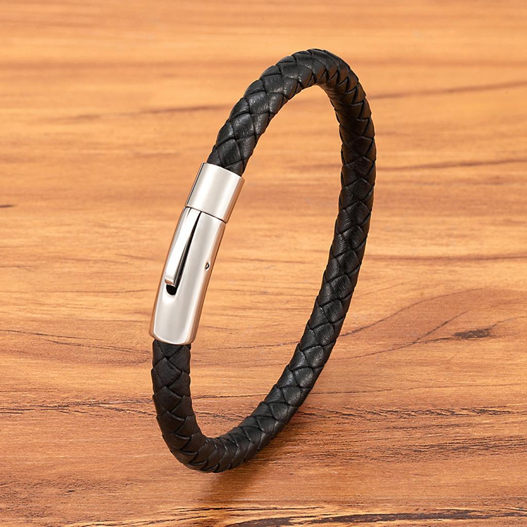 3/4/5/6/8mm Men Leather Bracelet Bangle 3 Colors Braided Magnetic Clasp Simple Style Custom Handmade Accessories Wholesale