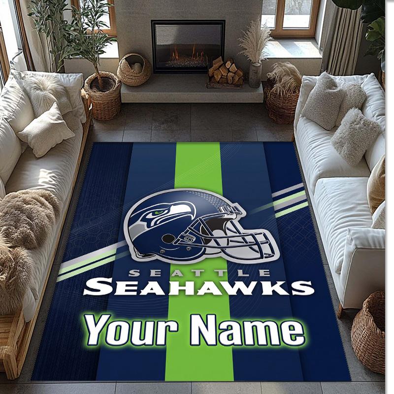 Seattle Seahawks Kristal Kadife Halı, Ev Dekorasyonu Hediye için Kişiye Özel İsim Yazılı Kaymaz Zemin Paspası