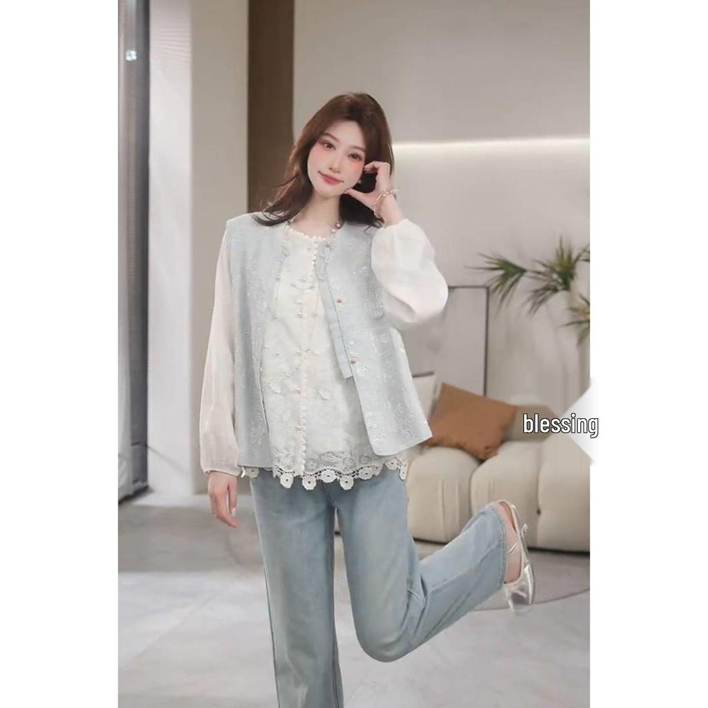 Damen Frühling 2025 Locker Lässig Bestickte Weste - Koreanischer Stil Trendiges Oberteil mit Rundhalsausschnitt