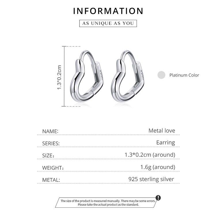 WOSTU 925 Sterling Silver Hollow Heart Love Stud Earrings Shiny Simple Earrings For Women Fashion Silver Jewelry