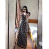 75 Tall Extended Black Floral Waist Dress Women's Ankle Rose Island Lotus Leaf Edge Skinny Long Dress