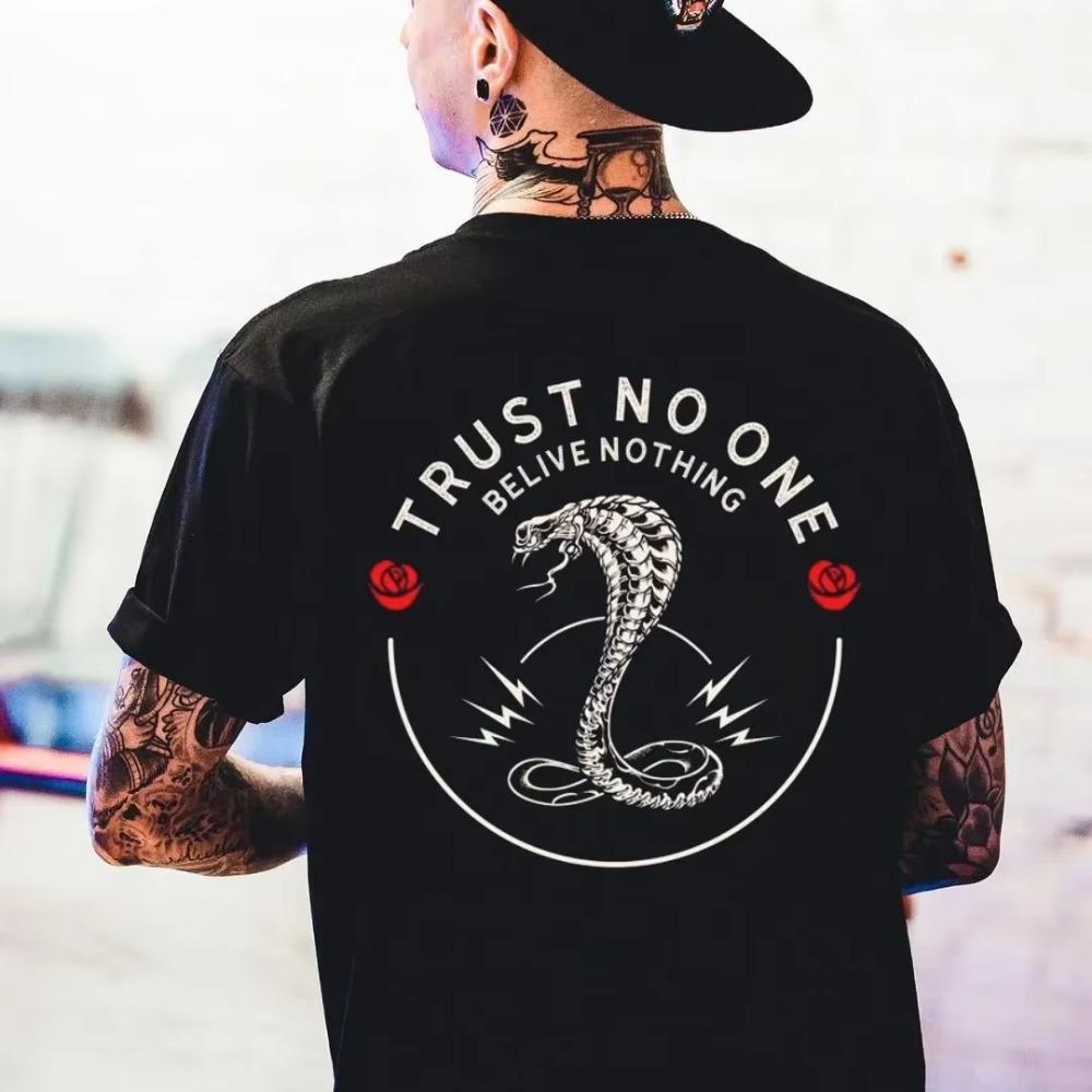 Summer Fashion Heavyweight Retro Men's English Letters 100% Cotton Printed Round Neck High-quality Casual Fitness Street T-shirt