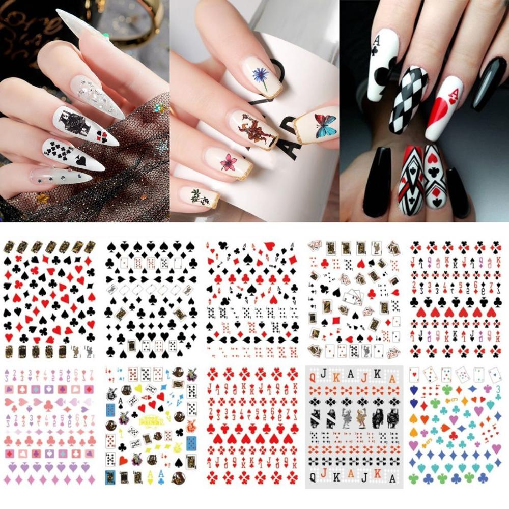 

Карточный маникюр Наклейки для ногтей Наклейки для покерного дизайна ногтей Украшения для дизайна ногтей 3D-наклейки для ногтей #1