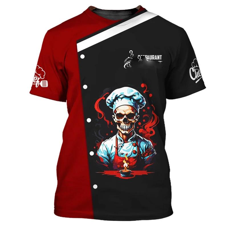 Chef Workwear 3D Printed Cooking Graphic T Shirts Chef Uniform Short Sleeved Harajuku Chef Fashionable Round Neck Top for Men