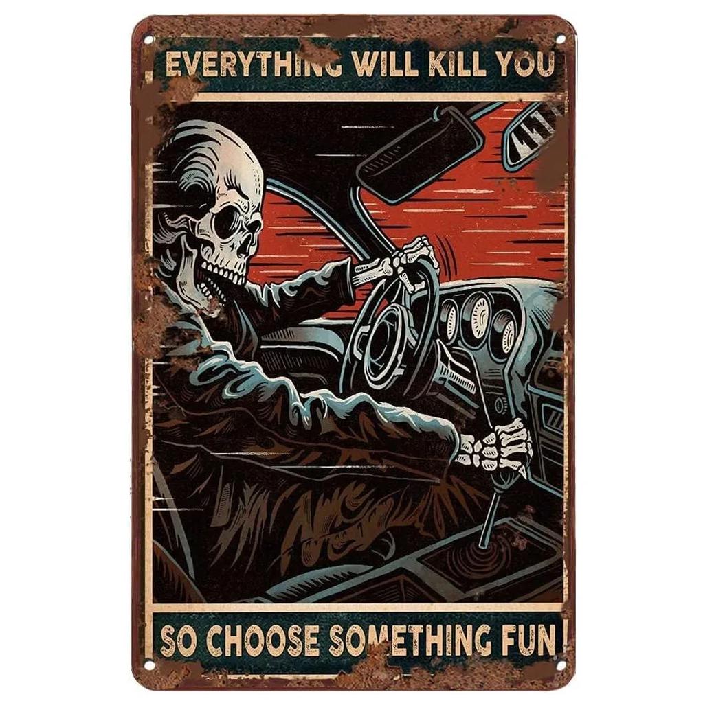 Choose Something Fun Skull Metal Tin Signs Posters Plate Wall Decor for Garage Bars Man Cave Cafe Clubs Retro Posters Plaque