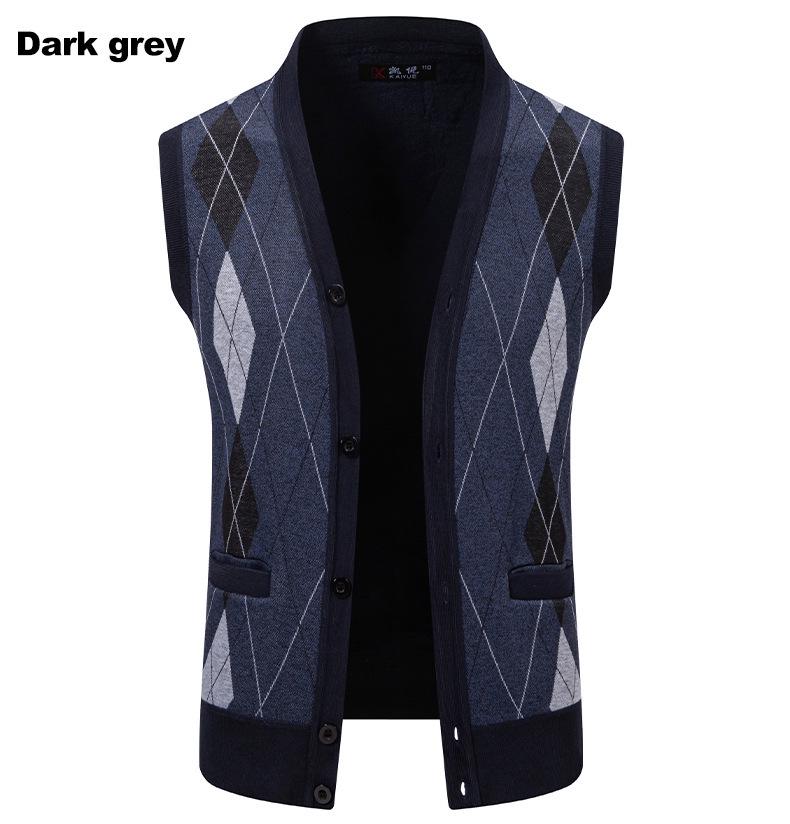 Men's Plaid Knit Cardigan with Velvet Stripes - Loose Casual Poncho Vest for Autumn and Winter