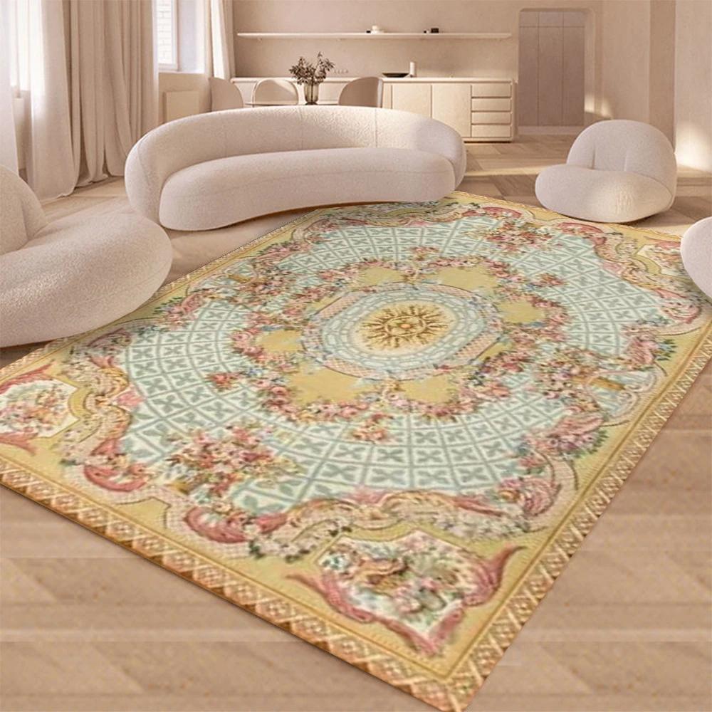 Vintage Rustic Carpet Shabby Rose Rugs Luxury Soft Elegant Traditional Rugs Floral Floor Carpet Home Living Room Bedroom Mats