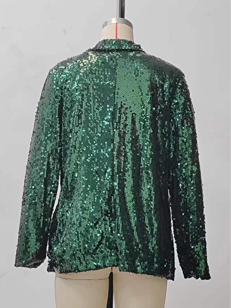 Europäische & Amerikanische Lässige Paillettenrevers Langarmjacke