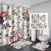 Pink Flowers Rose Elegant Printed Shower Curtain Set Waterproof Women Bathing Bathroom Pedestal Rug Lid Carpet Cortina Ducha
