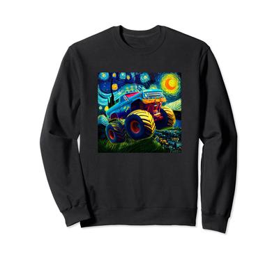 Lustiges Monster Truck T-Shirt, Auto, Automobil, Kinder, Herren, Lustige Fanartikel, Van Gogh, Sternennacht, Sweatshirt