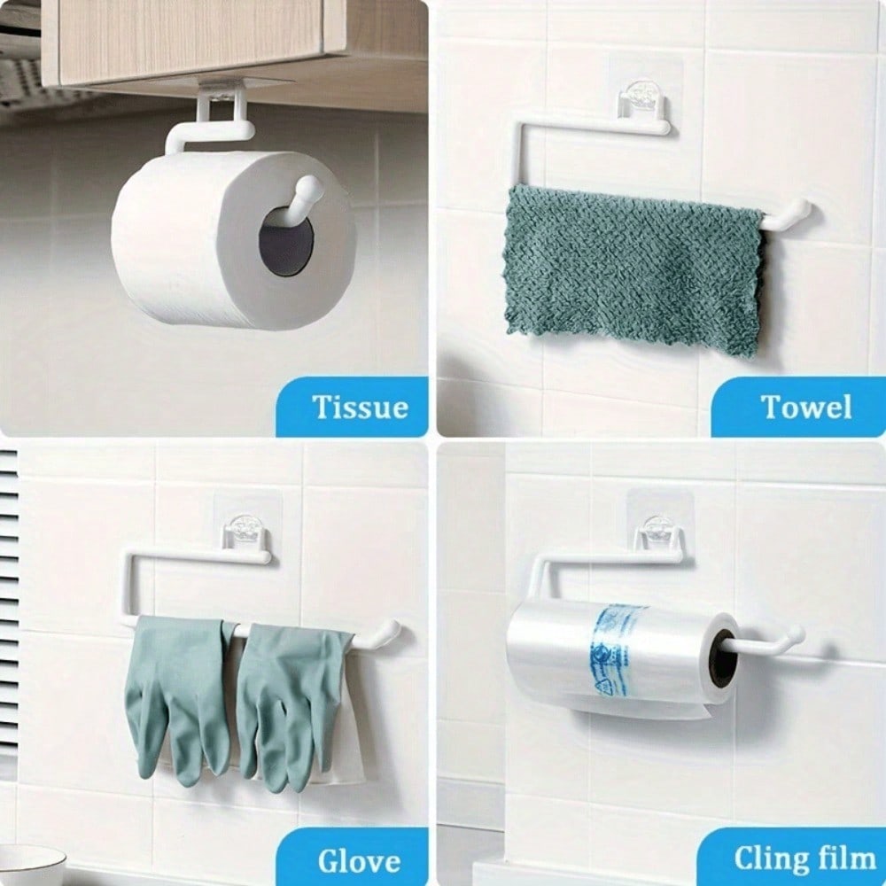 1pc Punch-free Kitchen Paper Towel Rack, Toilet Paper Holder, Paper Roll Rack Hanger, Plastic Film Storage Rack, Rag Storage Rack