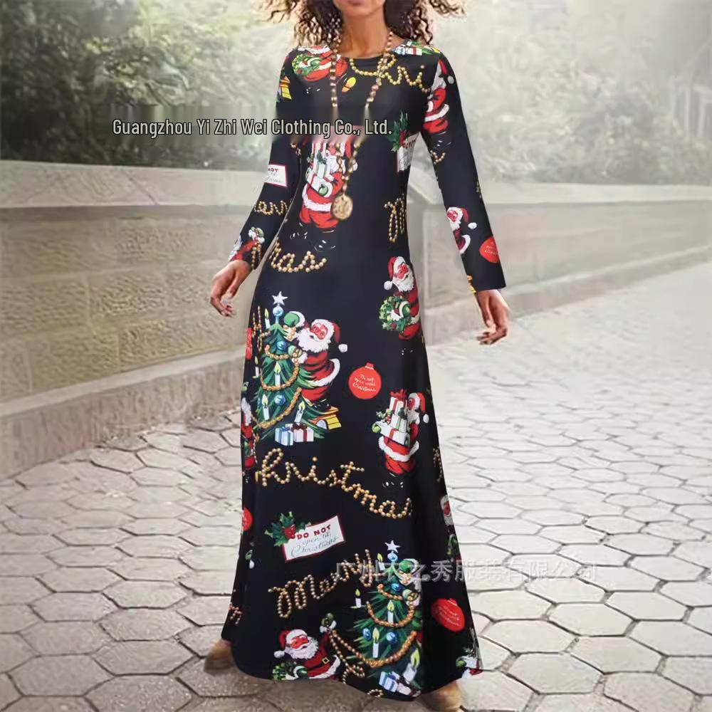 2024 Autumn/Winter Long Sleeve Christmas 3D Print Dress