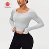 Solid Color Long Sleeve Seamless Knit Yoga Top for Outdoor Sports & Fitness