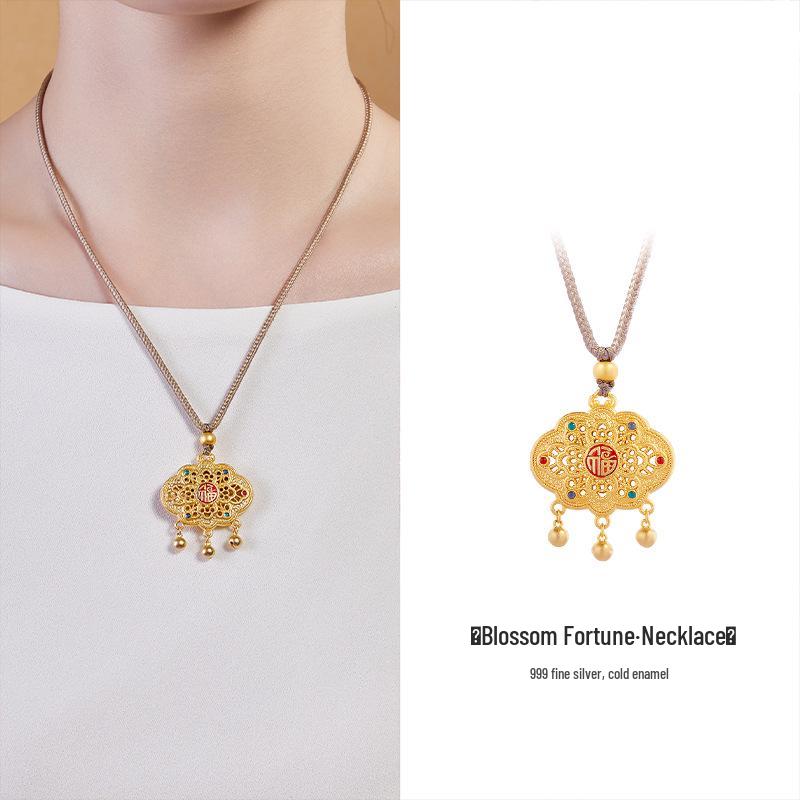 

Подвеска-ожерелье из стерлингового серебра с ажурным цветком и благоприятным облаком для женщин - Высококлассный новый китайский стиль. Pure Silver