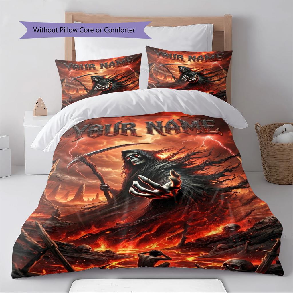 Name Custom Reaper Pattern Bedding Set Quilt Cover Pillowcase Home Decor Gift (1 * duvet cover + 2 * pillowcase, without core)