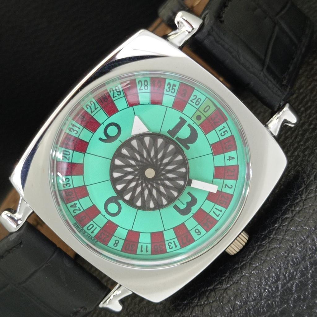

HAND-WINDING SWISS MENS VINTAGE POKER FACE REFURBISHED SEA GREEN WATCH a700950-5 R205a-a700950