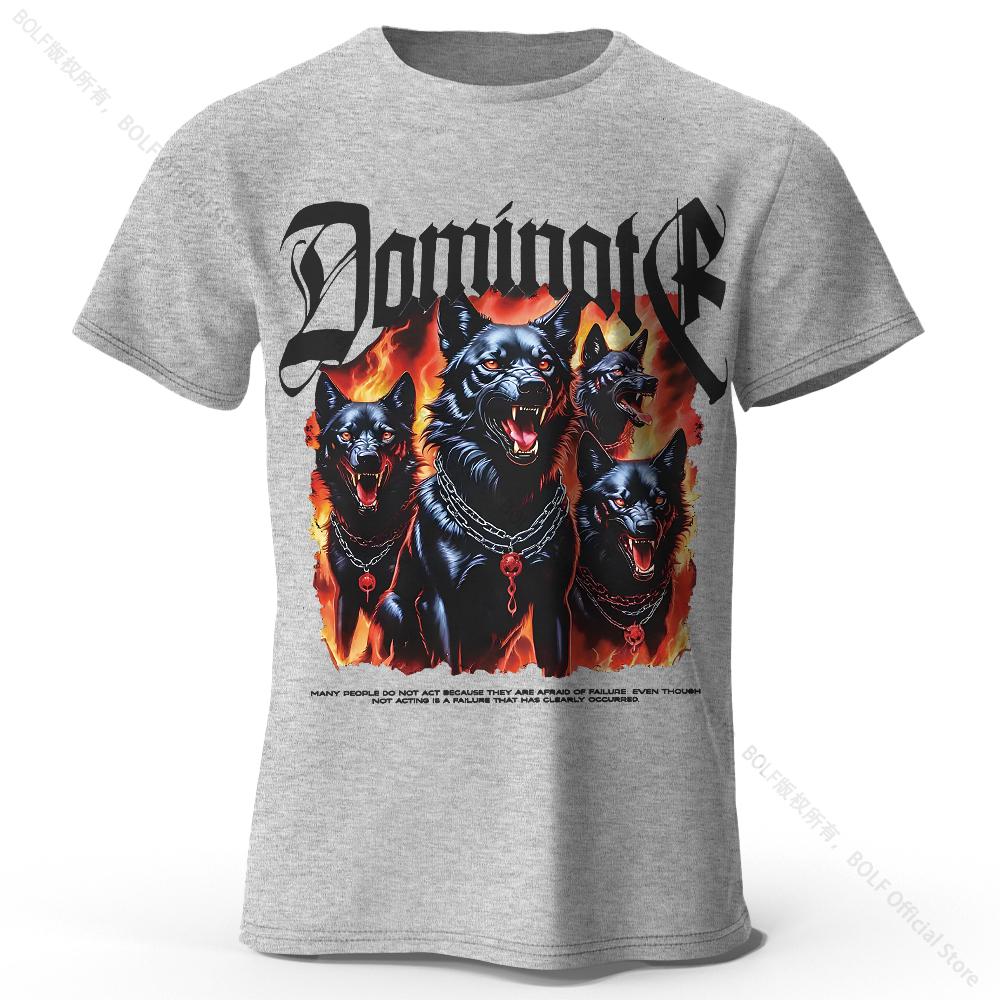 Men's Wolf Darkness Printed T-Shirt 100% Cotton Oversized Street Graphic Tees for Men Women Summer Tops