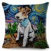 Both Sided Starry Sky Dog Cushion Cover Decor Oil Painting Cartoon Pet Animal Pillow Case for Sofa Home  Linen Pillowcase,(1)