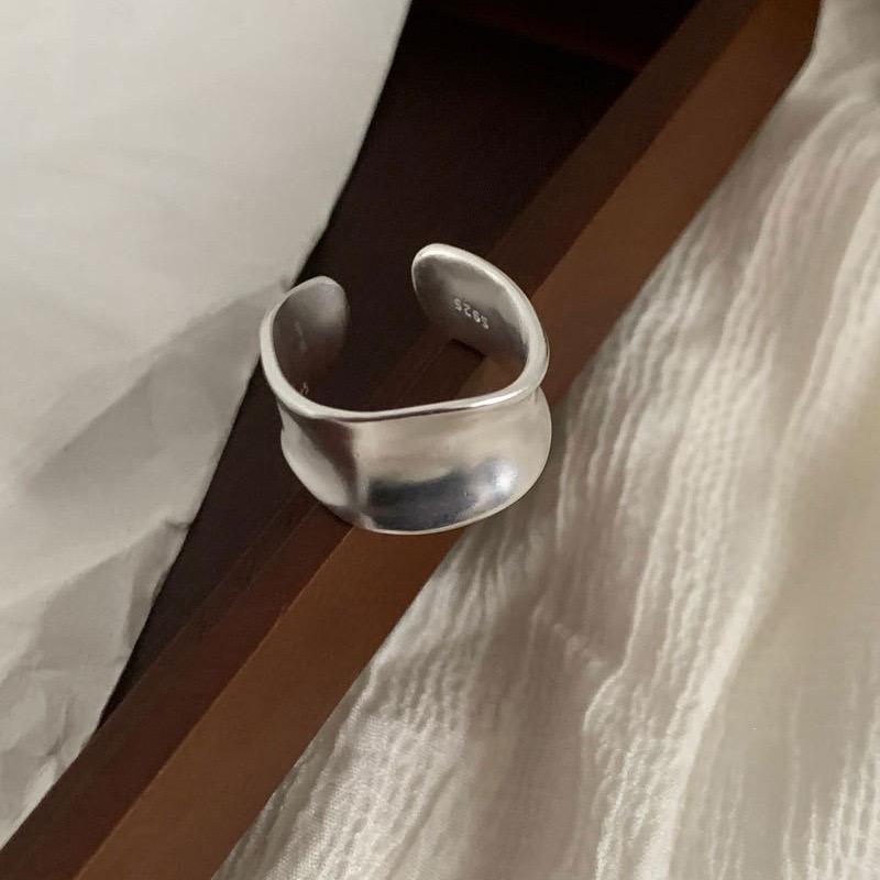 

BF CLUB 925 Sterling Rings for Women Simple Retro Geometric Handmade Irregular Ring Wide Double Lines New Fashion Party resizable
