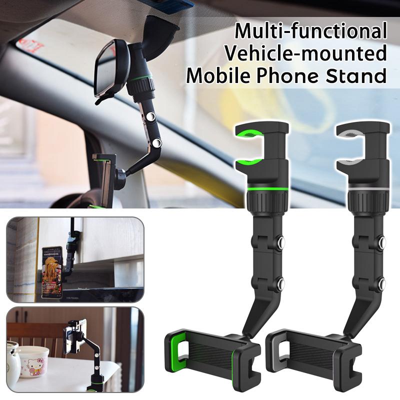 Adjustable Telescopic Car Rearview Mirror Mount Phone Holder Universal Phone GPS Video Shooting Bracket 360° Rotating