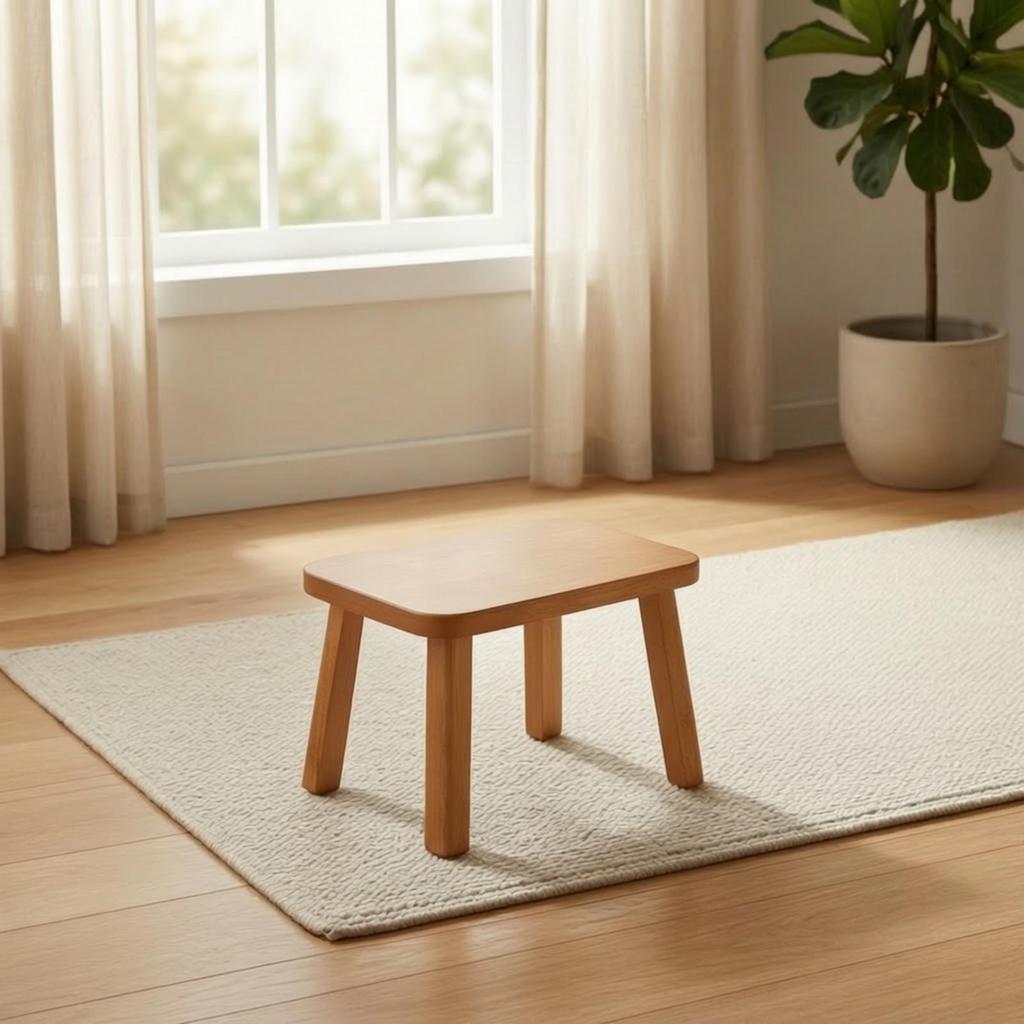 Wear-Resistant Wooden Stool Smooth Rounded Corners, Space-Saving, Footstool, for