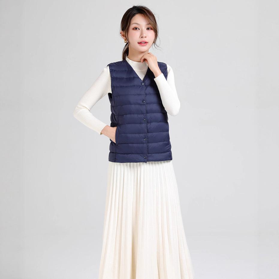 New Light Down Liner Vest Women's Collarless White Duck Down Warm Large Size Inner Vest