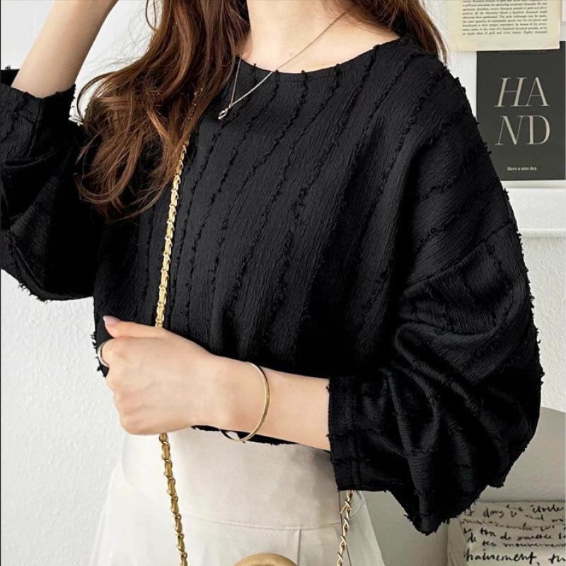 

Japanese-style Rakuten Craft Fabric Long-sleeved Lace Top and Base Layer for Autumn and Winter XL чорний