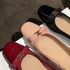 Autumn and Winter New Inner Height Increase 3 Noble Gold Buckle Bow Square Round Head Thick Sole Shallow Mouth Single Shoe Women