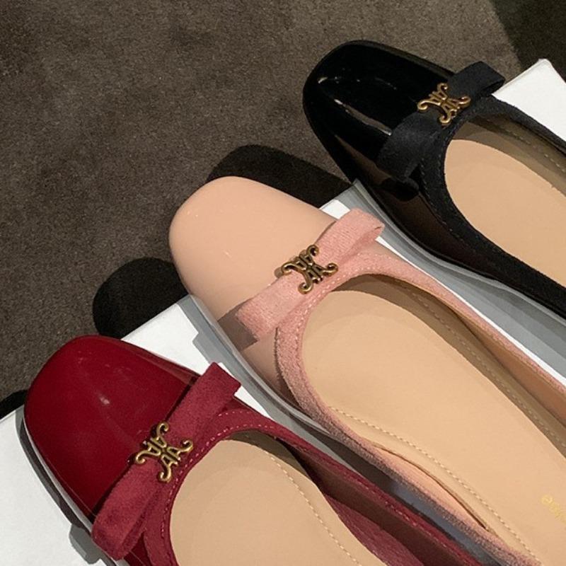 Autumn and Winter New Inner Height Increase 3 Noble Gold Buckle Bow Square Round Head Thick Sole Shallow Mouth Single Shoe Women