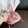 Yogodlns Retro Embroidery Drawstring Bag Flower Pattern Bucket Bag Womens Fashion Handbag Coin Purse