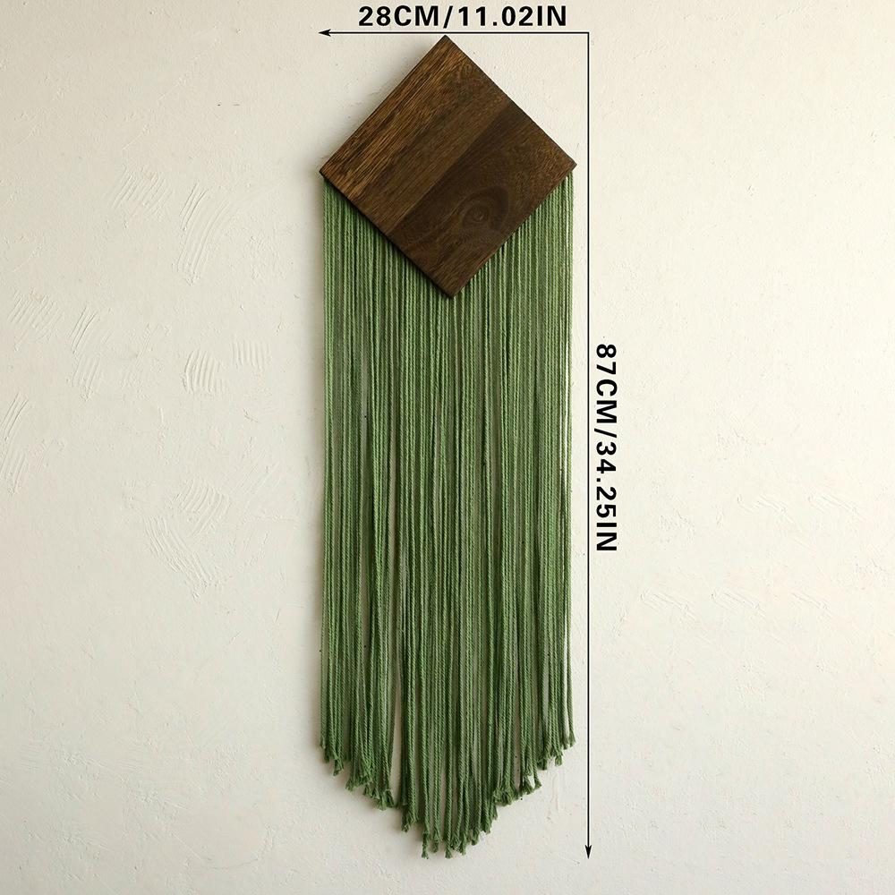 1pcs Handmade Diamond Wooden Board Tassel Wall Hanging Fringe Wall Decor for Living Room Entryway Decoration Tapestry