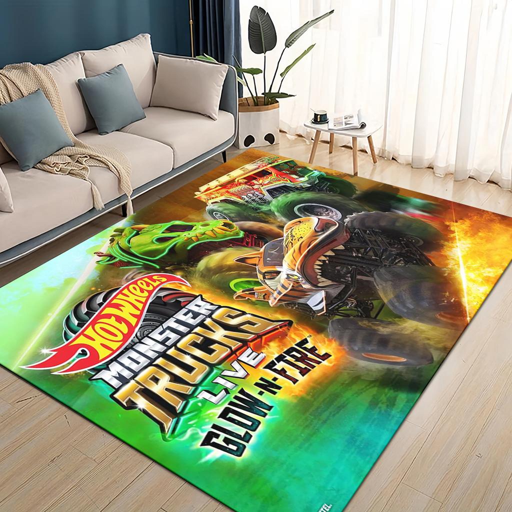 3D Hot W-Wheels Monster Závodní Auto Plocha Koberec, Koberec pro Obývací Pokoj Dětský Pokoj Pohovka Rohožka Dekorace, Protiskluzová Podlahová Rohož