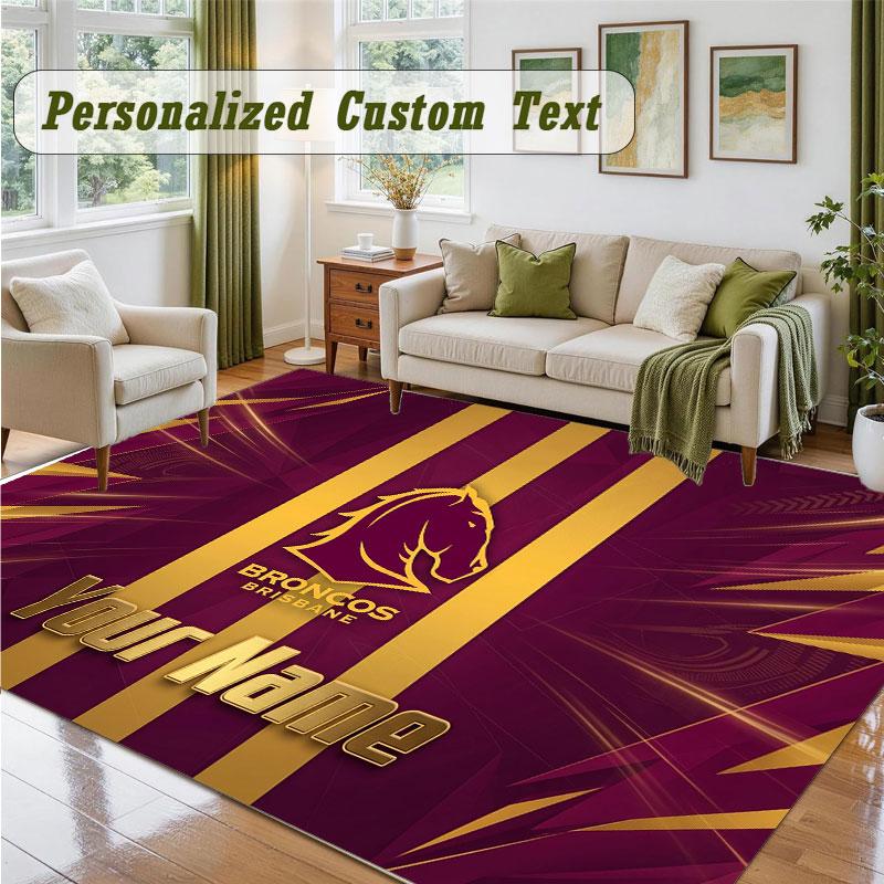 Crystal Velvet Square Rug Custom NameBrisbane Broncos Pattern Non Slip Home Floor Decor Rug