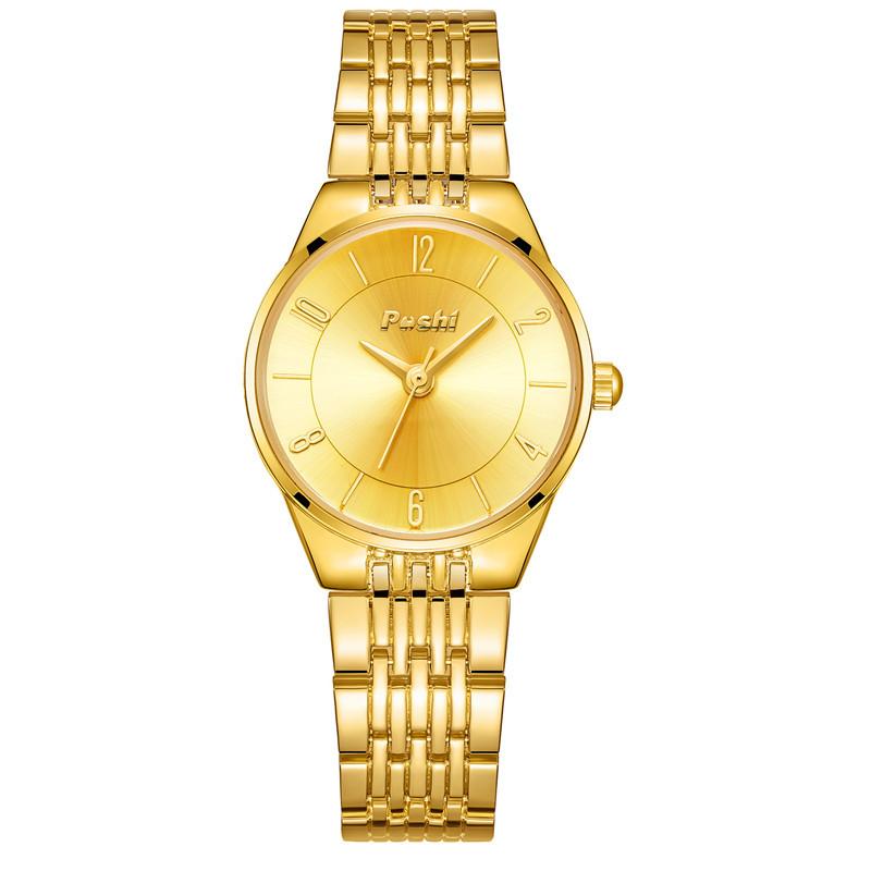 POSHI Новые кварцевые часы, модные женские часы со стальным ремнем, модные водонепроницаемые простые женские часы золотой