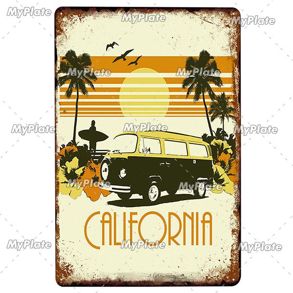 [MyPlate] SUMMER Vintage Metal Sign Tin Sign Wall Decor For Bar Beach Plaque Pub Club Poster Wall Decor Hawaii/California/Miami