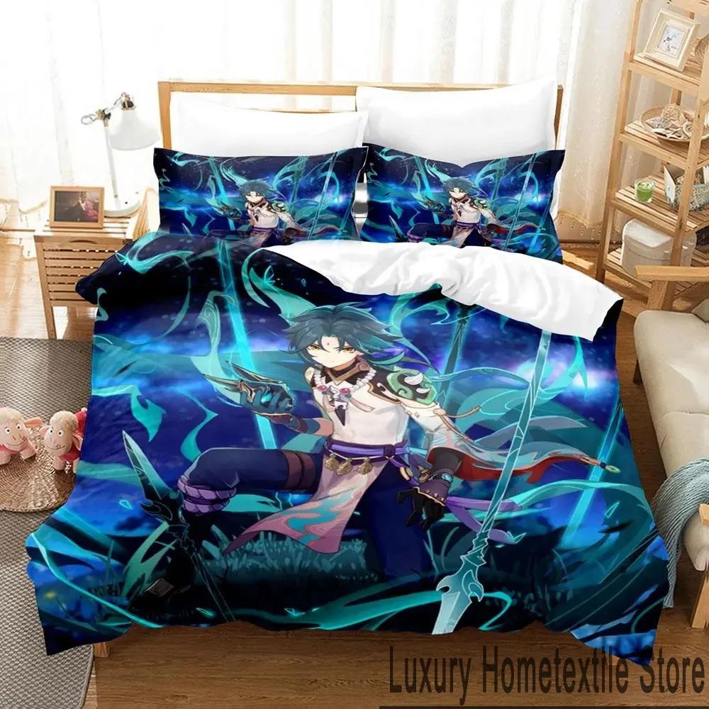 3D Genshin Impact Xiao Anime Bedding Set Duvet Cover Bed Set Quilt Cover Pillowcase Comforter King Queen Size Boys Adult Bedding