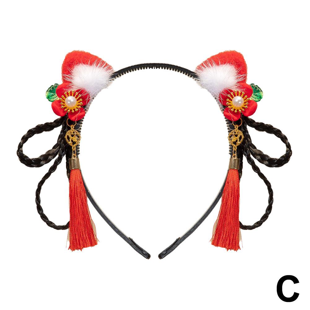 Hair Clips Hair Hoop Girl Braided Wig Tassel Flower Hair Hoop For Girls, New Year Hair Accessories, Hanfu Styling Headwear