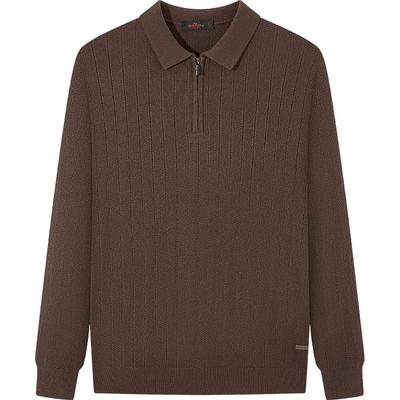 Qipai Men's Wool Blend Herringbone Quarter-Zip Polo Sweater